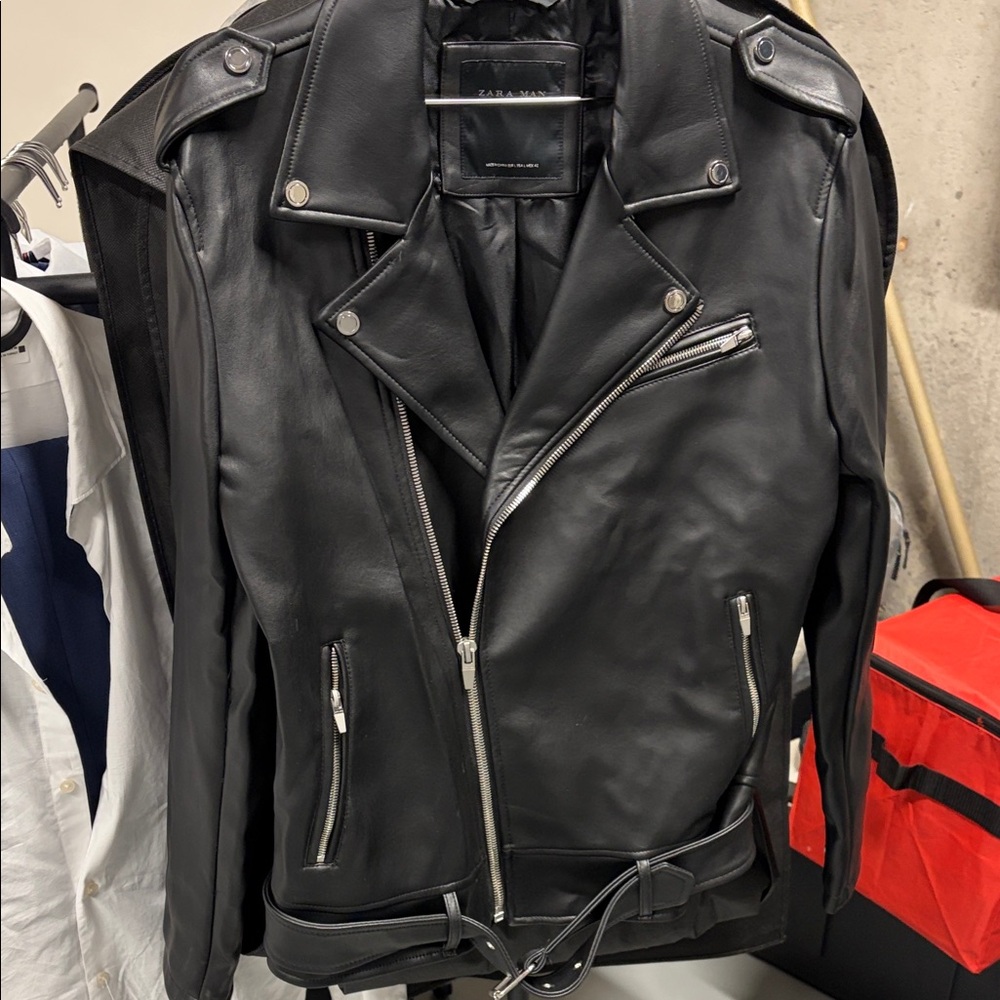 Zara Black Leather Moto Jacket